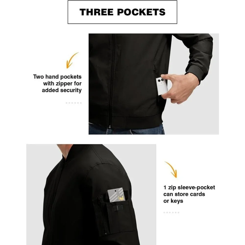 Men's Stylish Casual Lightweight A1-Black Golf Varsity Bomber Jackets Zip Up